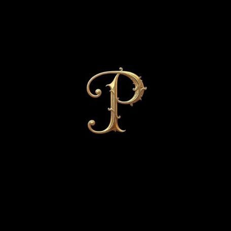 Black notebook cover with a fancy gold capital letter P