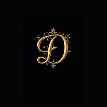Black notebook cover with a fancy gold capital letter D