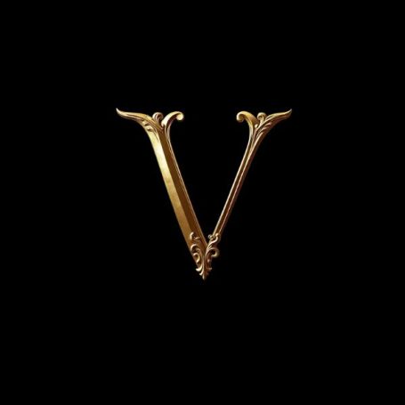 Black notebook cover with a fancy gold capital letter V