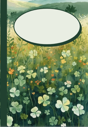 Irish themed notebook cover featuring a field of shamrocks
