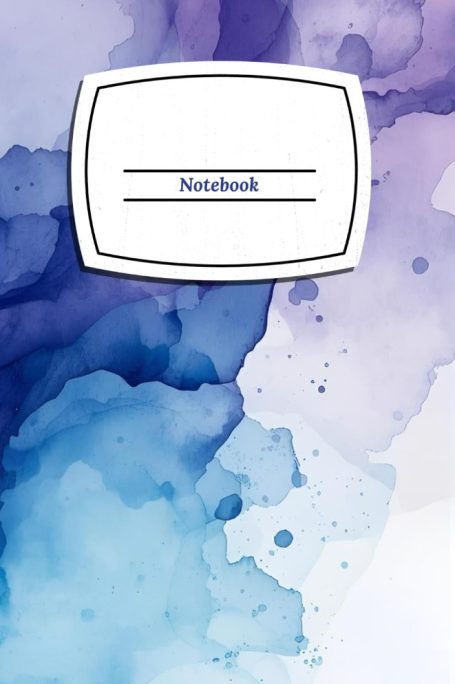 Notebook cover with blue watercolur splashes