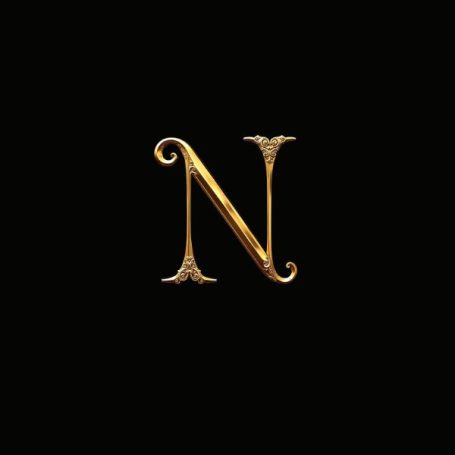 Black notebook cover with a fancy gold capital letter N