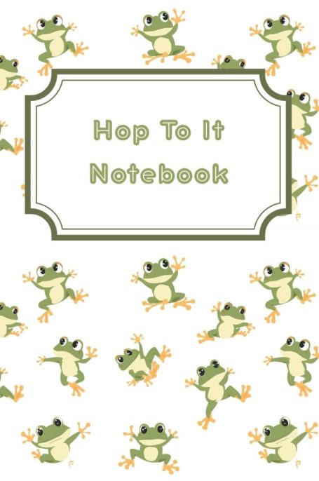 Notebook cover with happy frogs hopping