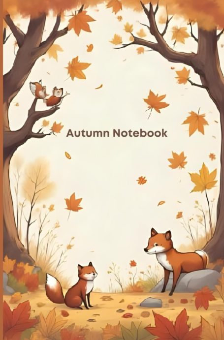 Autumnal notebook cover with a cute fox and baby fox