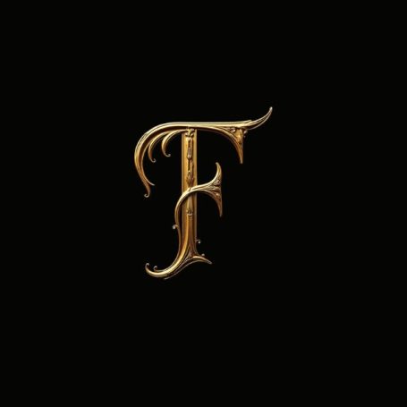 Black notebook cover with a fancy gold capital letter F