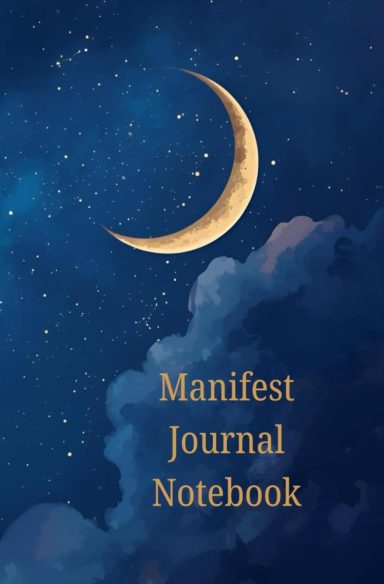Journal cover of night sky with golden crescent moon and clouds