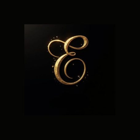 Black notebook cover with a fancy gold capital letter E