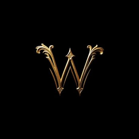 Black notebook cover with a fancy gold capital letter W