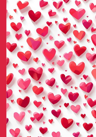 cover of notebook with lots of red love hearts